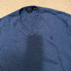 Blue cotton v neck sweater